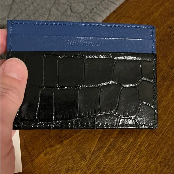 Clare V. Adams Card case in black Croc-Embossed and Blue leather accent - NEW! - Picture 4 of 7